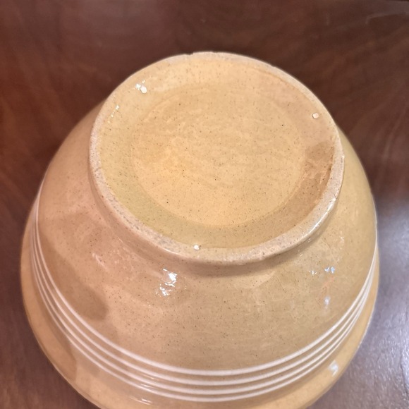 Antique Yellow Ware Mixing Bowl 7 3/4" Stoneware 4 White Slip Bands Primitive - Picture 4 of 8